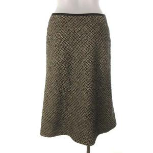 EPOCA 近年 ツイード フレア スカート ひざ丈 スリット ウール ベージュ 40