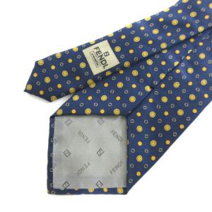 FENDI ネクタイ シルク100 FF ロゴ 総柄 ネイビー