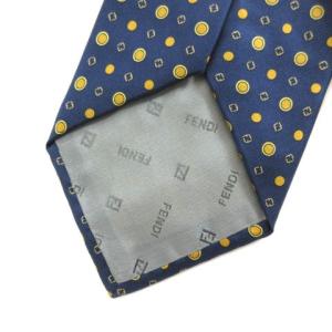 FENDI ネクタイ シルク100 FF ロゴ 総柄 ネイビー