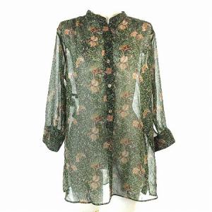 美品 近年 シャツ ブラウス Ratti Botanical Print 花柄 スタンドカラー 七分袖 ハーフボタン シフォン