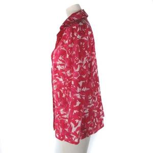 agnes b. オープンカラー シャツ ブラウス 長袖 花柄 総柄 コットン レッド 38