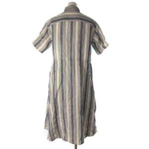 POLO RALPH LAUREN 近年モデル シャツワンピース ロング リネン 麻 マルチストライプ 半袖 ドローストリング ウエストマーク ネイビー オフホワイト