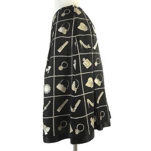 M'S GRACY スカート ひざ丈 フレア 総柄 タック ブラック 38