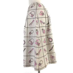 M'S GRACY スカート ひざ丈 フレア コスメ 総柄 タック ホワイト 38