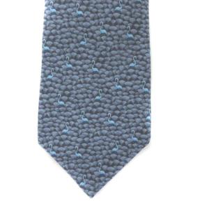 BVLGARI ネクタイ シルク100％ 総柄 白鳥柄 グレー ブルー IBO28