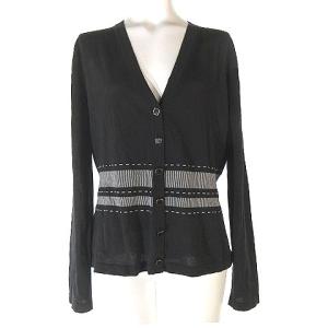 カーディガン ニット 長袖 Vネック コットン 銀ボタン チャコールグレー M