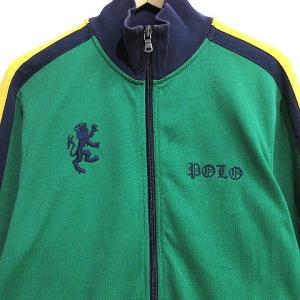 POLO RALPH LAUREN トラックジャケット ブルゾン ジップアップ ラグラン ライン ロゴ刺繍 裏毛 グリーン