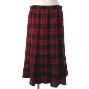 スカート ミモレ丈 チェック ウール フレア ピンク ブラック 13プラス