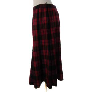 Leilian スカート ミモレ丈 チェック ウール フレア ピンク ブラック 13プラス