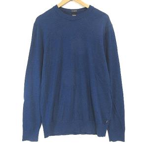 ニット セーター 長袖 クルーネック ライン ウール ブルー