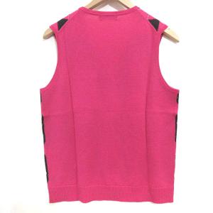 BURBERRY BLACK LABEL ニット ベスト アーガイル チェック Vネック プルオーバー ウール ロゴ刺繍 ピンク