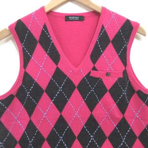 BURBERRY BLACK LABEL ニット ベスト アーガイル チェック Vネック プルオーバー ウール ロゴ刺繍 ピンク