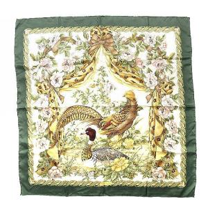 スカーフ ストール 大判 シルク100％ 総柄 グリーン