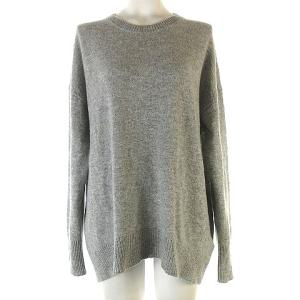19年 ニット セーター カシミヤ100％ 長袖 丸首 ドロップショルダー グレー F