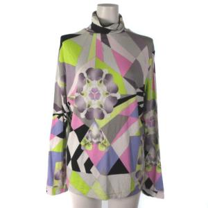 タートルネック カットソー プルオーバー 長袖 花柄 マルチカラー