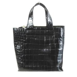 FURLA ハンドバッグ クロコダイル型押し レザー ロゴチャーム ブラック 黒