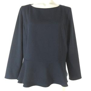 近年 ブラウス カットソー ペプラム 長袖 プルオーバー 無地 ネイビー 9