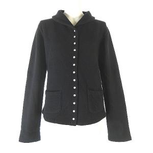 カーディガン スウェット 長袖 セーラーカラー スナップボタン 裏起毛 コットン ブラック T2