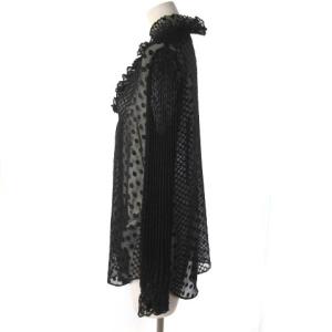 EMPORIO ARMANI シャツ ブラウス 長袖 ドット柄 プリーツ シースルー シフォン ブラック 黒 42