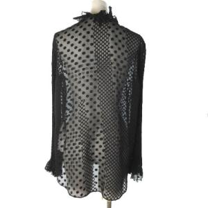 EMPORIO ARMANI シャツ ブラウス 長袖 ドット柄 プリーツ シースルー シフォン ブラック 黒 42