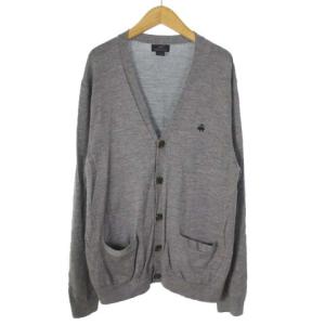346 カーディガン ウール 長袖 ベーシック ワンポイント エンブロイダリー グレー L