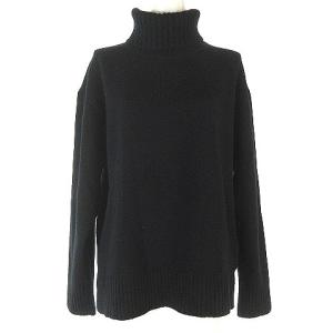 ニット セーター 長袖 ウール カシミヤ混 ルーズタートルネック ブラック