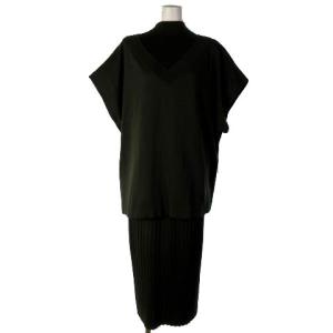 21AW ポンチョ付 ニット ワンピース セットアップ ロング ノースリーブ カーキ 36