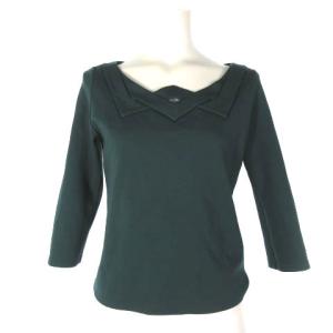 カットソー とろみ 7分袖 カットワーク モスグリーン 緑 M