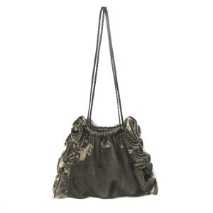 LUDLOW 巾着バッグ ショルダーバッグ ベロア フリル ブラウン 茶