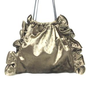 LUDLOW 巾着バッグ ショルダーバッグ ベロア フリル ブラウン 茶