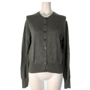 ニット カーディガン ワンポイント 長袖 チャコールグレー パープル