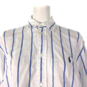 POLO RALPH LAUREN 麻 リネン シャツ ブラウス 長袖 ストライプ クロップド ホワイト ブルー XXS