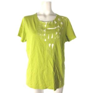 カットソー エンブロイダリー 半袖 カットオフ マスタード L