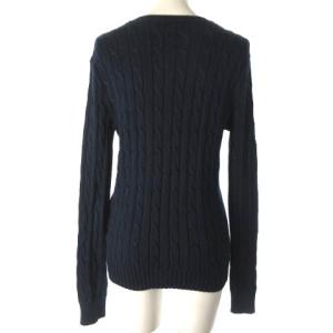 POLO RALPH LAUREN ニット セーター ケーブル 長袖 ワンポイント Vネック プルオーバー ネイビー 紺 S