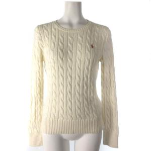 ニット セーター ケーブル 長袖 ワンポイント クルーネック プルオーバー オフホワイト