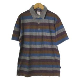 52776SP15 タグ付き ポロシャツ 半袖 マルチボーダー グレー ブラウン ブルー S SM0