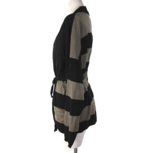 Max Mara トッパーカーディガン ウエストマーク ニット ウール ラガー ボーダー ブラック ブラウン M SM0