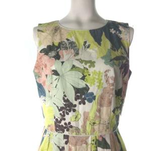 ANAYI ワンピース ノースリーブ 花柄 フレア ひざ丈 イエロー グリーン