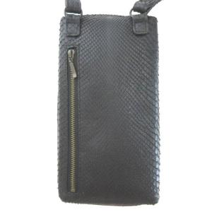 JURGEN LEHL ショルダーバッグ ポシェット 縦型 パイソンレザー クロスボディ L字ファスナー ブラック