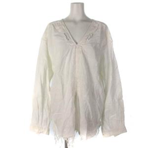 カットソー ブラウス 長袖 コットン フリンジ 白 ホワイト 3