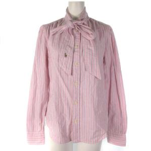 シャツ 長袖 タイ付 リボン ストライプ ピンク 4