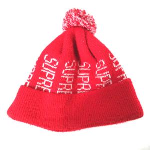 Supreme ニットキャップ ビーニー ロゴ ポンポン付 赤