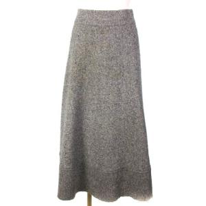 19AW ツイード ロングスカート ウール シルク ウエストゴム フレア グレー 36
