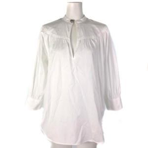 シャツ ブラウス コンチョボタン スキッパー 7分袖 白 ホワイト 0