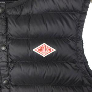 DANTON 21AW JD-8752 ダウンベスト ノーカラー ワンポイント ワッペン 黒 ブラック 38 美品