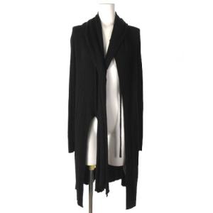 カシミヤ100％ ストール付き ロング カーディガン 長袖 リブ 黒 ブラック M