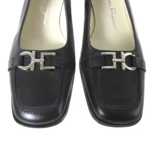 Salvatore Ferragamo パンプス シューズ レザー ガンチーニ ローヒール スクエアトゥ ブラック 黒 7.5 25cm