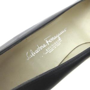 Salvatore Ferragamo パンプス シューズ レザー ガンチーニ ローヒール スクエアトゥ ブラック 黒 7.5 25cm