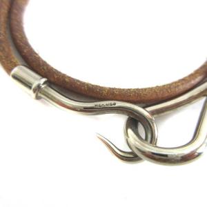 HERMES ジャンボ レザー ブレスレット フック アクセサリー ブラウン シルバー 茶 AA
