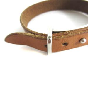 HERMES ブレスレット レザー ベルト 茶 ブラウン シルバー AA